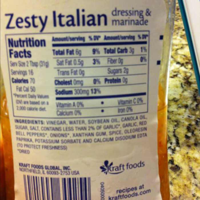 Nutrition facts for creamy italian dressing