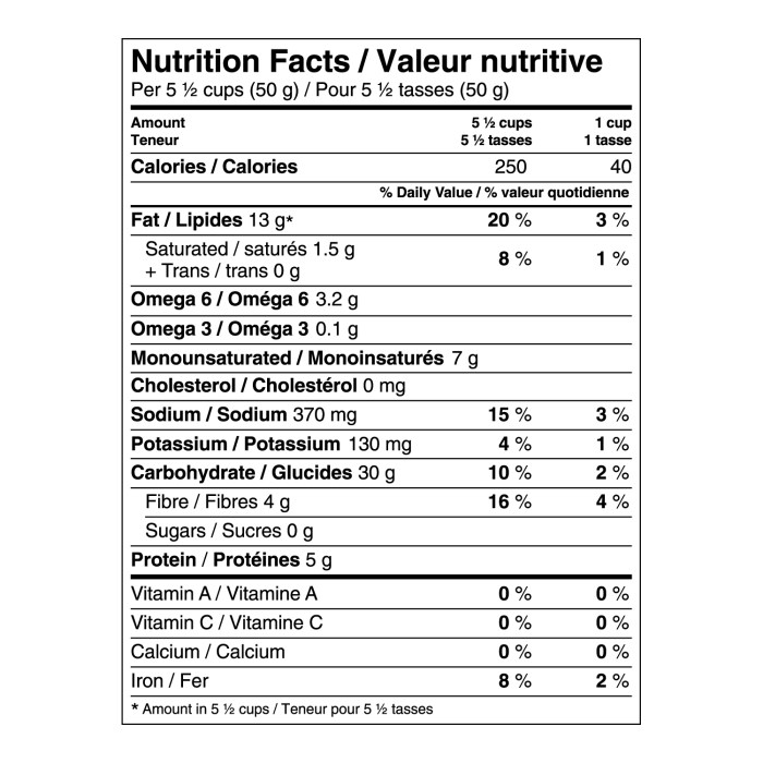 Nutrition facts orville redenbacher popcorn