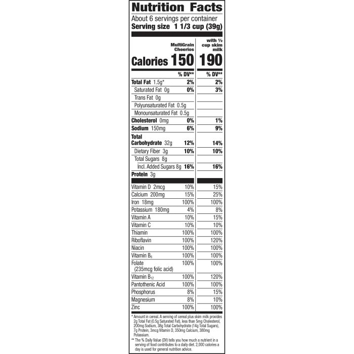 Multigrain cheerios nutrition facts