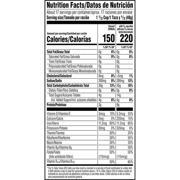 Nutrition facts on rice krispies